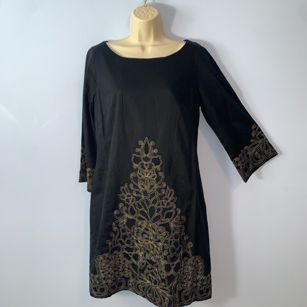Lilly Pulitzer Shauna tunic dress Black and Gold Mini Dress gold embroidery 8